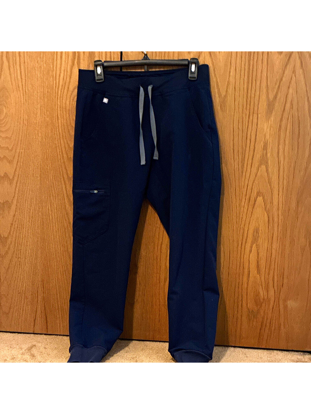FIGS Navy Knit Scrub Pants Size S petite Classic Fit Drawstring Elastic Zipper